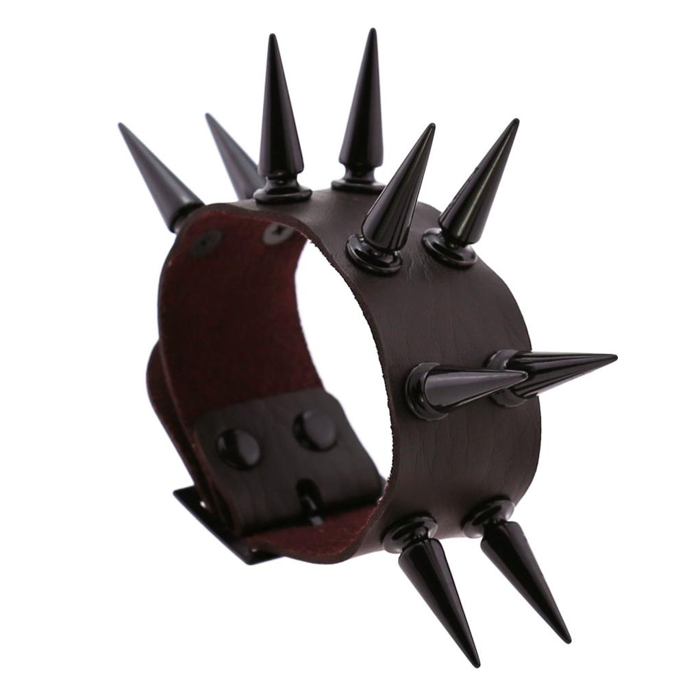 Emo Spike Bracelet Vegan Leather Punk Bracelets Goth Girl Boy Cuff Bangle Studded Halloween Wristband for Women Men Jewelry