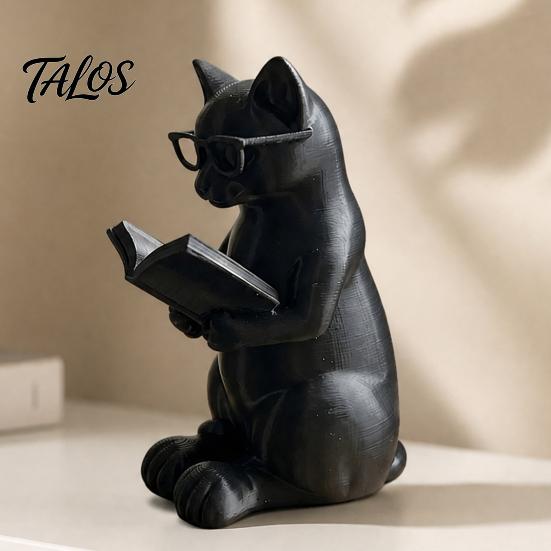 Настольное украшение Кот 3D-печатная фигурка Читающий кот, Декоративный орнамент с утяжеленным нескользящим основанием, Ленивое произведение искусства Интеллектуальная статуэтка Глаз