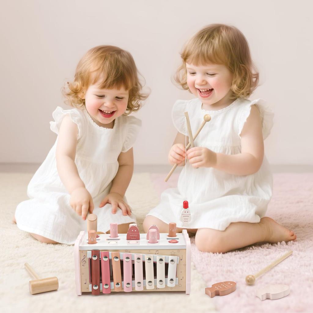 Joyreal Монтессори Развивающие Игрушки Деревянные Игрушки Игрушка-Молоток Музыкальный Инструмент Игрушки-Ксилофоны Детские Игрушки Подарки для Детского Праздника для Девочек Мальчиков 2 3 4 Года
