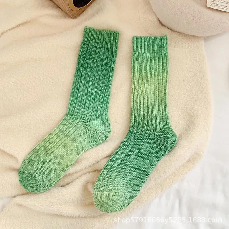 Градиентные шерстяные носки Осенние и зимние утолщенные носки до середины икры Теплые разноцветные носки Теплые носки-полуноски