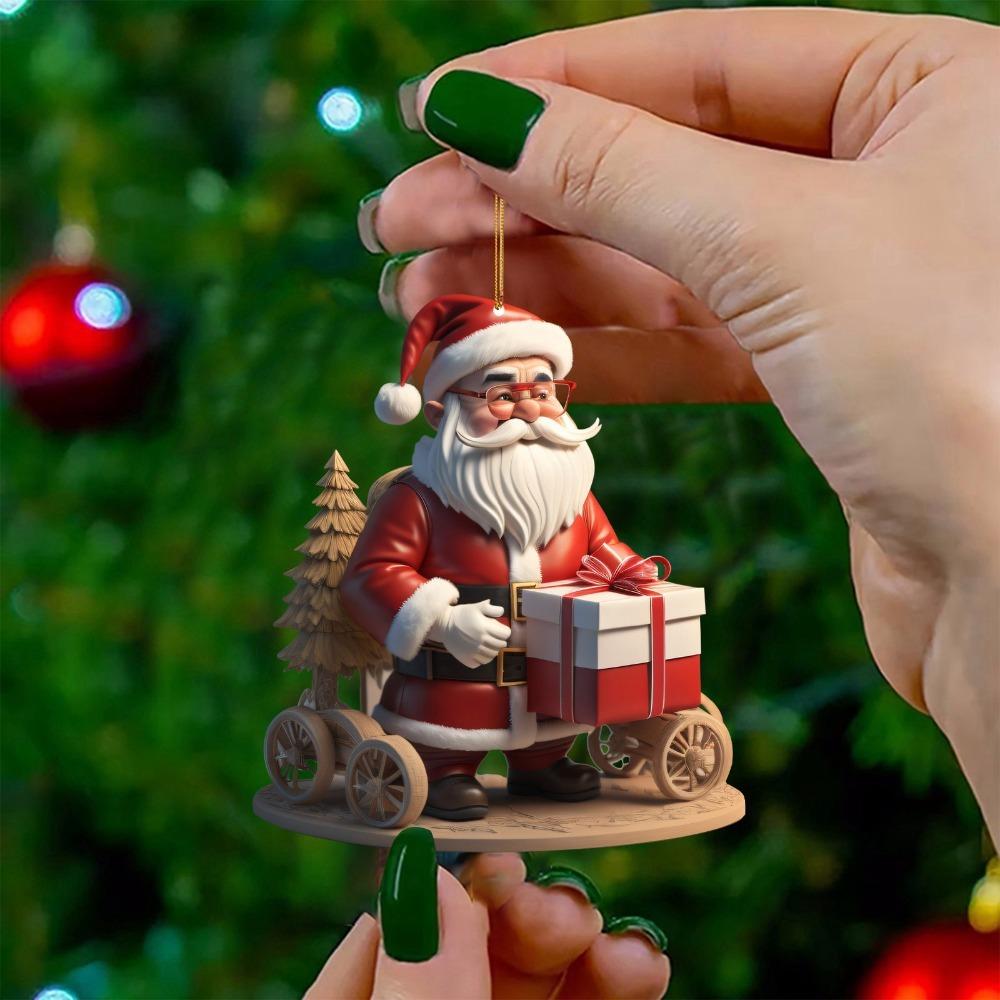 3PCS Cartoon Christmas Tree Decoration Acrylic Hanging Accessories Creative Mini Santa Claus  Home
