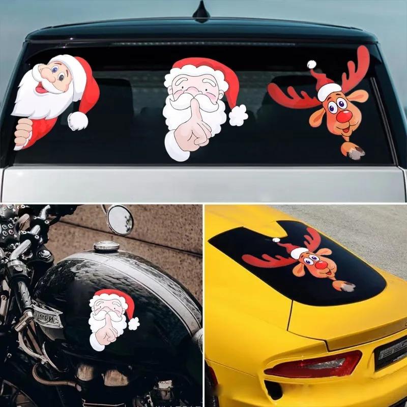 Рождественские наклейки на автомобиль, заднее стекло автомобиля, боковое стекло, бампер, мультяшный Санта-Клаус, лось, декоративная наклейка, рождественская самоклеящаяся наклейка