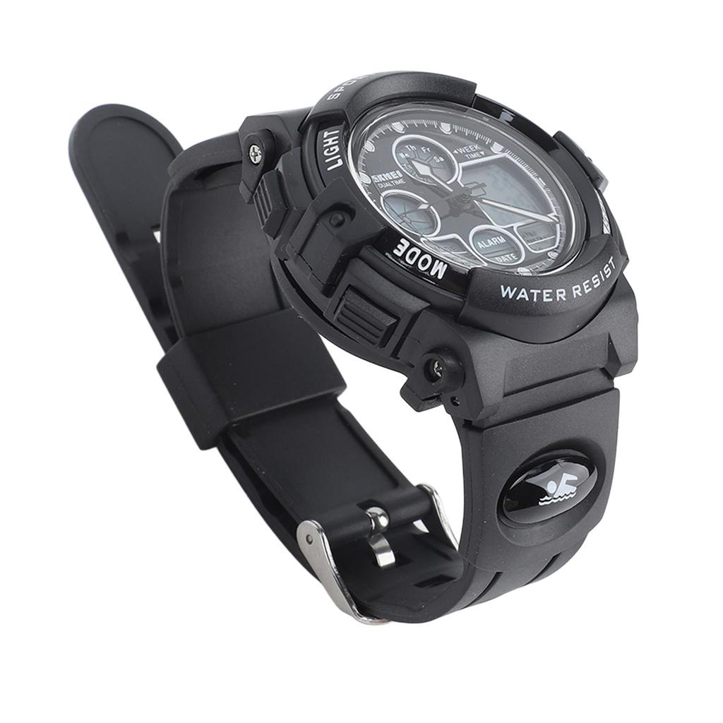 Children Digital Watch Waterproof Dual Movement Multifunctional Soft PU Strap LED Watch