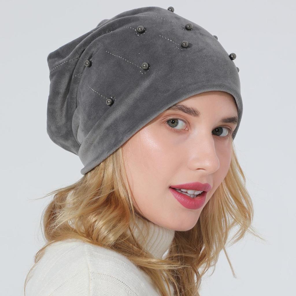 Осенне-зимний женский пуловер с бусинами, универсальная двухслойная замшевая теплая лунная шляпа