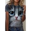 Женская летняя футболка с принтом кошки, одежда для улицы, повседневная модная футболка с коротким рукавом, топ, футболка с круглым вырезом и 3D-принтом