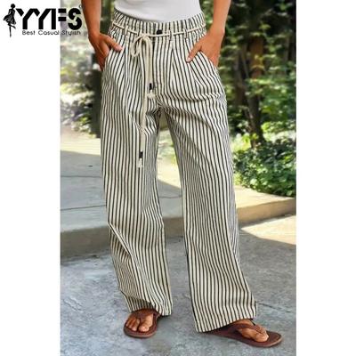Женские модные повседневные брюки с высокой талией и принтом в полоску, брюки и капри