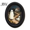 Decorative Wooden Frame for Home Halloween Gothic Oval Hanging Plaque, Vintage Black Cat Ghost Wall Decor Sign, Retro Waterproof Art Entryway Bedroom