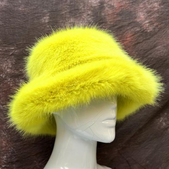 Yousheng Women Basin Hat Faux Fur Rich Colors Soft Thickened Fluffy Keep Warm Decorative Creative Design Bucket Hat Clothes Accessory
