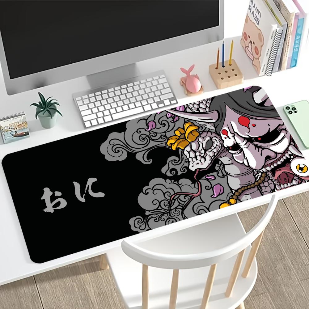 Japanese Oni Mask Gaming Mouse Pad Large NonSlip Rubber Desk Mat Lock Edge Keyboard Mat Hd Print For Pc Laptop Gamer Office
