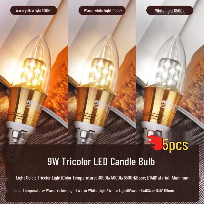 NVC 9W E14 LED Candelabra Bulb 5-Pack