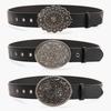 Retro Gem Black Belt for Women Versatile Jeans Hot Girl Boho Carved Wide Women's Belt