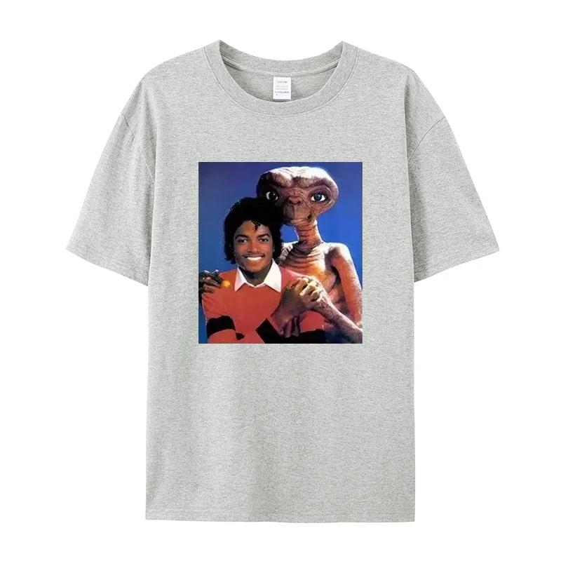 Летняя мода 2025, футболка с короткими рукавами, круглым вырезом, свободного кроя, с принтом Майкла Джексона и E.t.T для мужчин и женщин