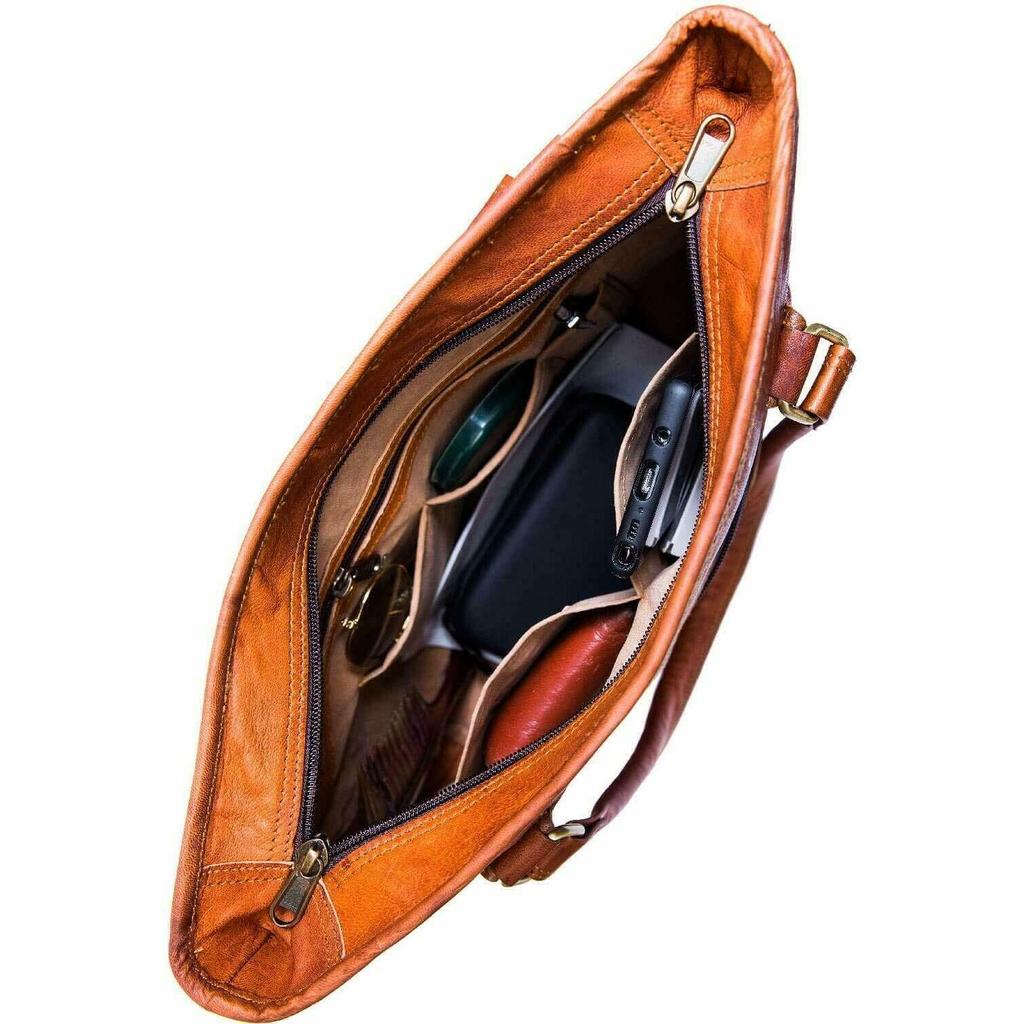 Women's Vintage Real Brown Goat Leather Shoulder Tote Handbag Purse Handmade Bag