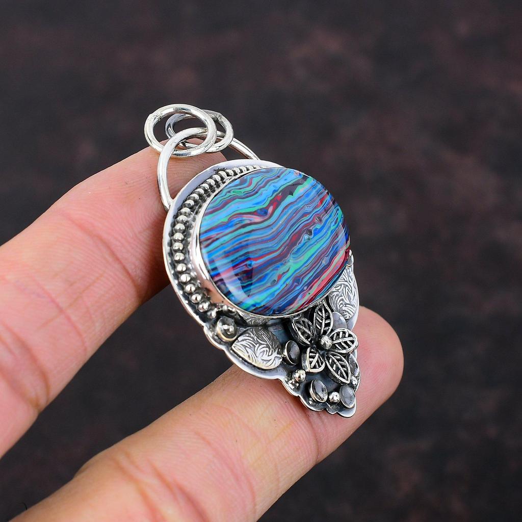 Радужный кулон из кальцинированного кремния, одно качество, ювелирные изделия из драгоценных камней, подвеска из стерлингового серебра 925 пробы, цветок ручной работы, подарок для жены, новый кулон