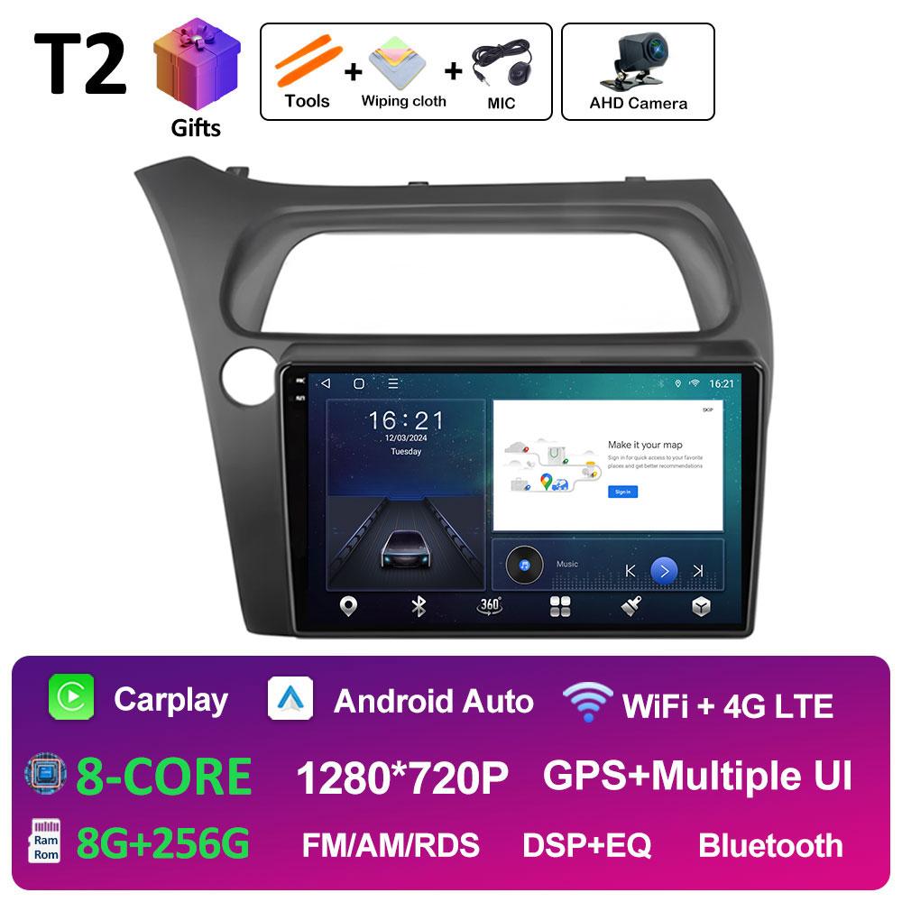 Беспроводной Android Auto Carplay для Honda Civic Хэтчбек 2006 2007 2008 2009 - 2011 Автомагнитола Видео Мультимедийный плеер Вентилятор охлаждения