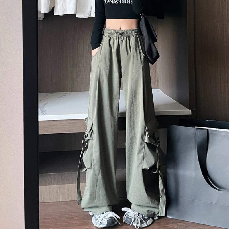 GMXIA Американские широкие рабочие брюки женские весенне-летние повседневные брюки с высокой талией и драпировкой узкие спортивные брюки из двух предметов одежды