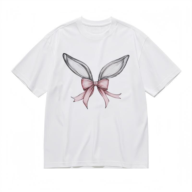 Женская модная, дышащая, удобная классическая футболка с принтом «Заячьи ушки и бантик».