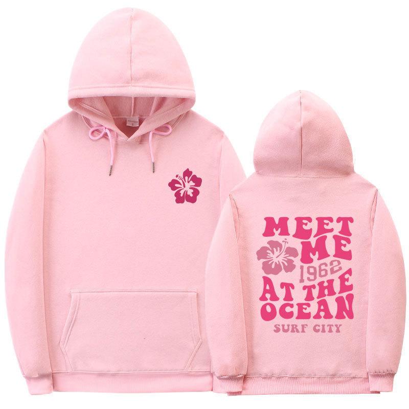 New Hoodie Ocean Beach Hooded Sweatshirt Fashion Casual Loose Threaded Cuff hem