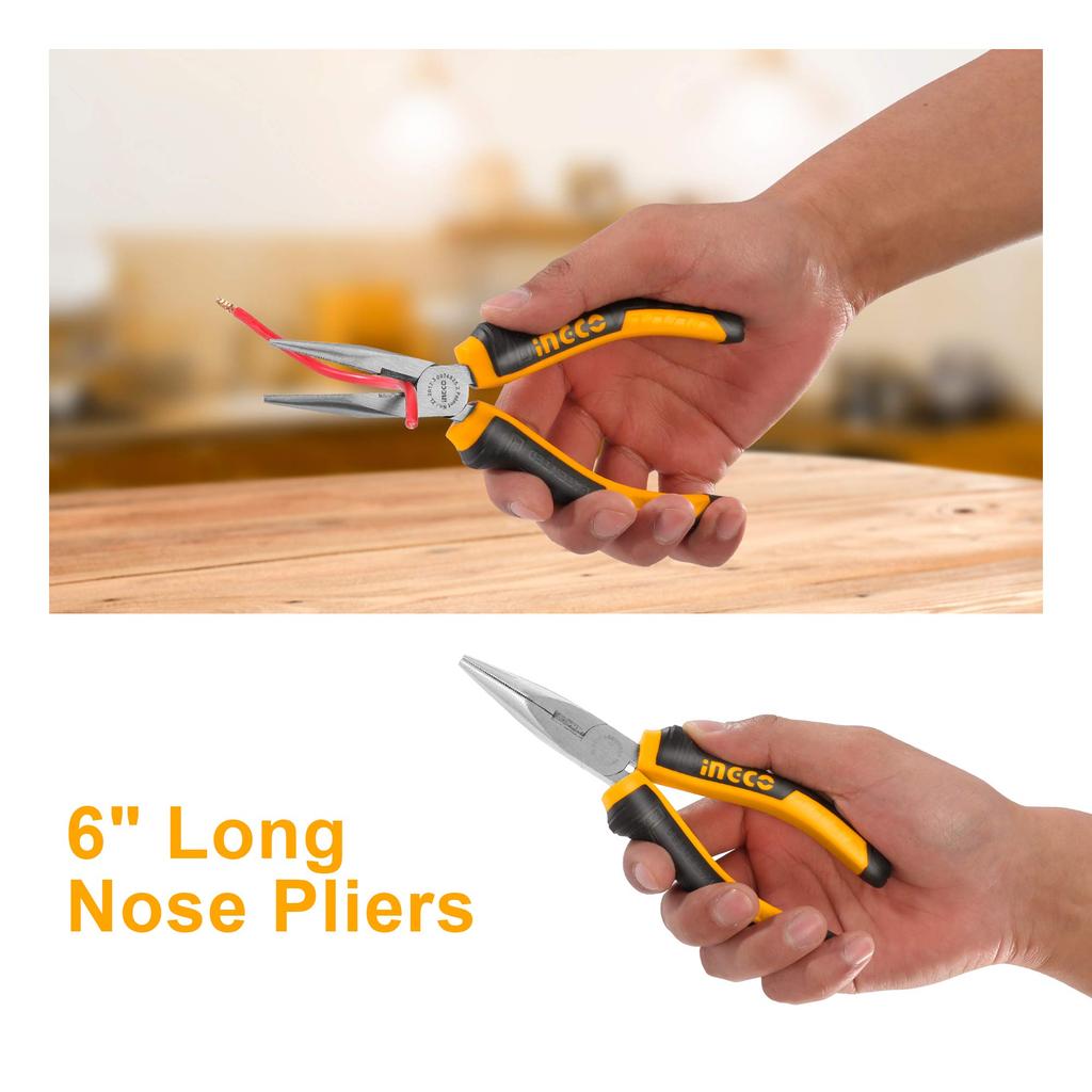 INGCO 3-Piece High-Leverage Pliers Set (HKPS08318) - Includes 200mm Pliers, 160mm Nippers, and 160mm Long Nose Pliers