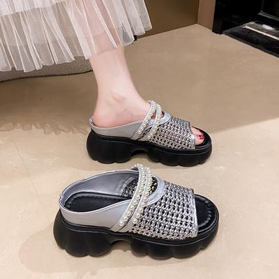 Легкие увеличивающие рост полушлепанцы с толстой подошвой и закрытым носком, корейская версия, летняя дышащая обувь с полыми сетчатыми отверстиями, модные сандалии