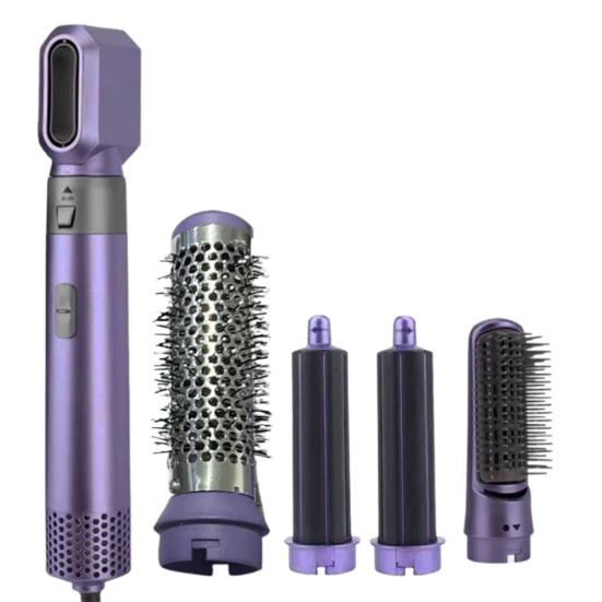 5-In-1 Electric Hair Dryer with 5 Attachment Nozzles Multi-functional Hot Brush Automatic Hair Curler Portable Travel Women Curling Wand