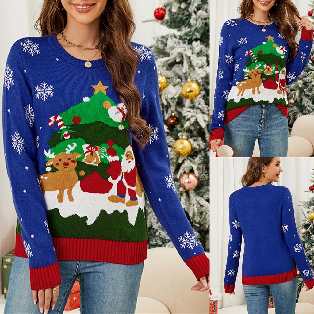Women's Fashion Santa Claus Pattern Pullover Sweater Loose Lazy Cardigan