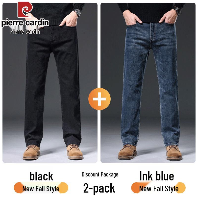 Pierre Cardin Men's Loose Straight Autumn/Winter Thick Denim Jeans