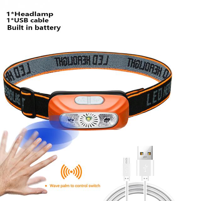 Мини перезаряжаемый мощный сенсорный налобный фонарь для рыбалки, кемпинга, USB-фонарик, COB, светодиодный налобный фонарь, передний фонарь