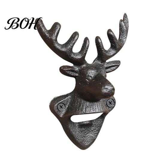 Decorative Wall Bottle Opener Elk Cow Head Opener, Mounted Beer Cap Remover, Rustic Iron for Home Bar, Industrial Decor Cast