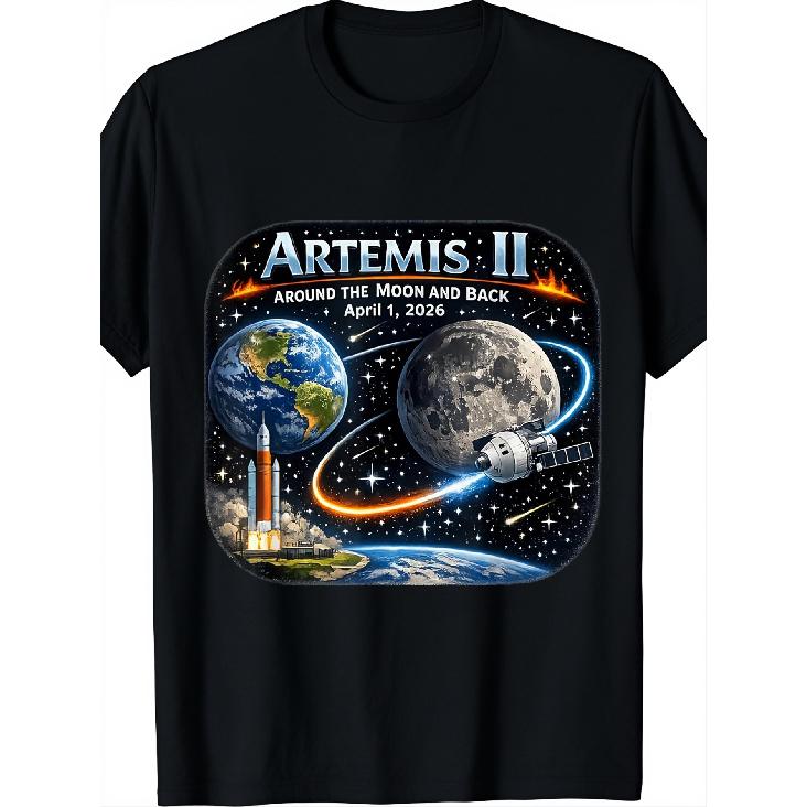 Space Exploration Style Men'S T-Shirt Artemis II Mission Around The Moon And Back April 1 2026 Graphic Design for Space Enthusiasts And Astronautics