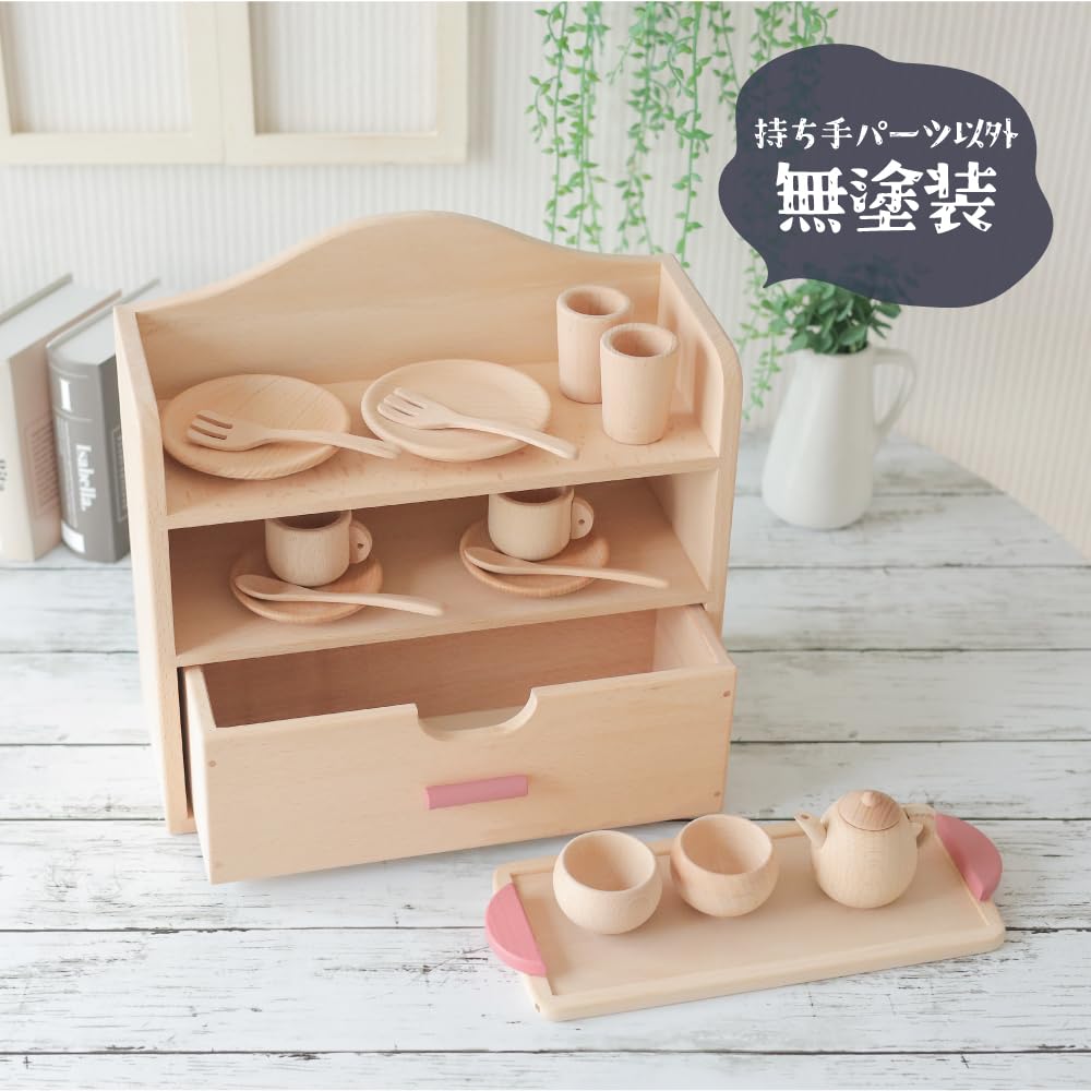 Daiwa Wooden Toy Mini Play Kitchen Set Includes Dish Cabinet and Dish All dishes can be stored Perfect for pretend or (Pink) - Set. inside. play,