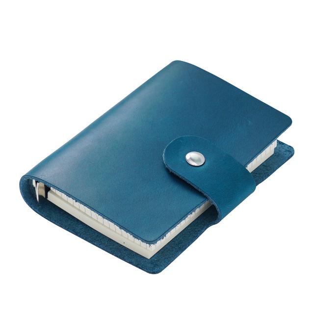 Genuine Cowhide Leather A8 Size Ring Planner 5-Hole Silver Retro Organizer with Mini Notebook 15 MM Notebook for Gifts