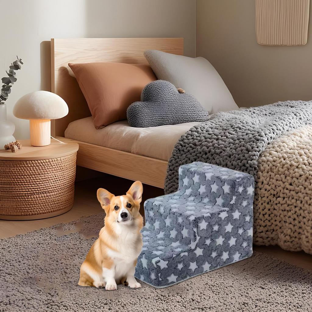 Лестница для собак из 3 ступеней для высоких кроватей, Ступеньки для маленьких собак и кошек Съемные, Лестница для питомцев для подъема на высокую кровать, Нескользящая, Сбалансированная