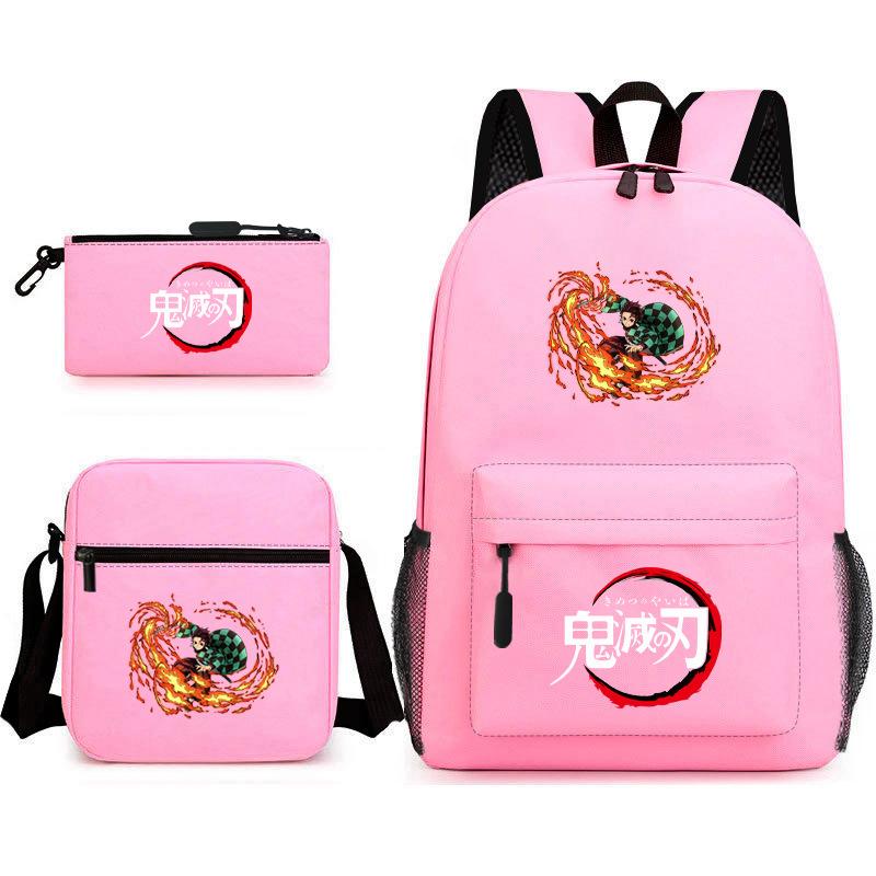 New Schoolbag Animation Three-piece Set Heat Transfer Schoolbag Small Shoulder Pencil Bag Primary and Secondary School Students Backpack