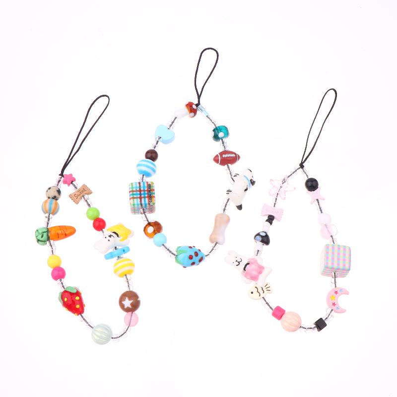 Y2K Aesthetic Beaded Phone Chain Ins Style Cartoon Mobile Phone Lanyard Keycord Anti Lost Key Strap Bag Pendant Cellphone Straps