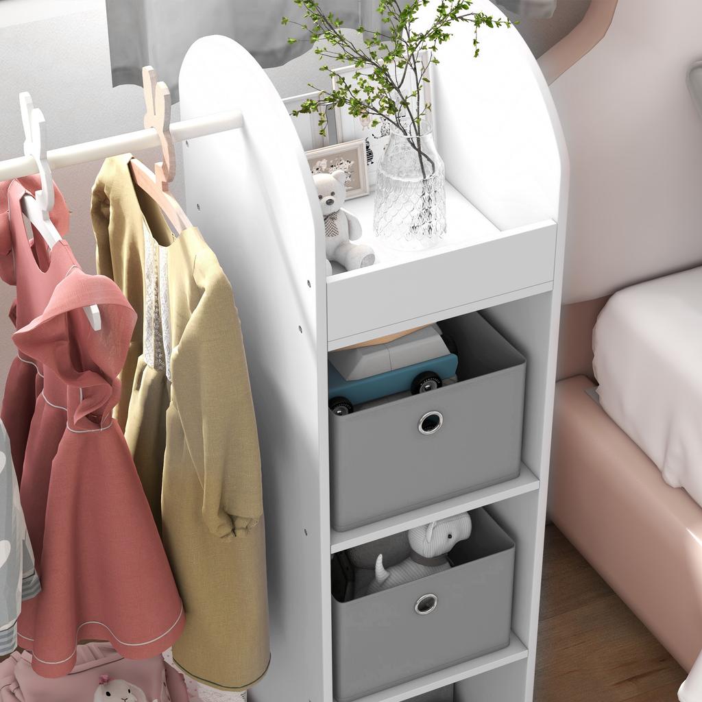 Kids Clothes Rail With Storage Shelf Boxes Mirror For Bedroom Nursery White