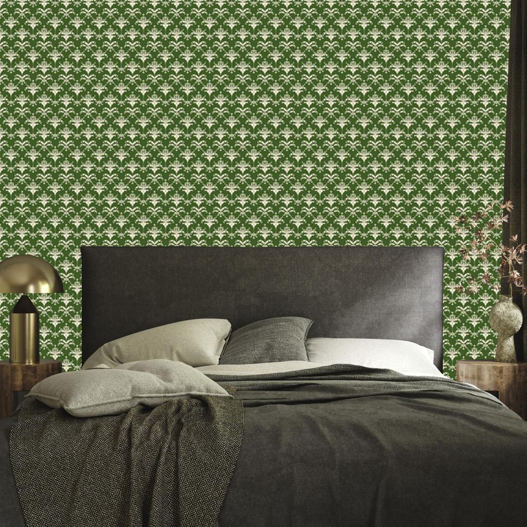 Christmas Damask Olive and Lime Wallpaper 50x1000