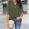 Women Tops V-Neck Button Decor Half Sleeve Chiffon Blouse Solid Color Loose Fit Breathable Shirt Tops Daily Wear