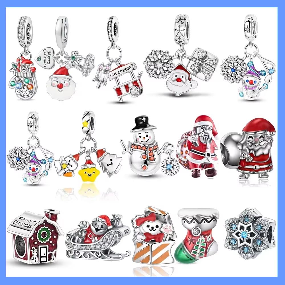 Красный Санта Клаус Белый Снеговик Снежинки Подарок Сапоги Оригинальные Медные Шармы Бусины Подходят для Браслета Ювелирные Изделия Женщины Сделай Сам