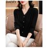 Women's Fashion Casual Fall Winter Solid Color Print Long Sleeve V-Neck Sweaters
