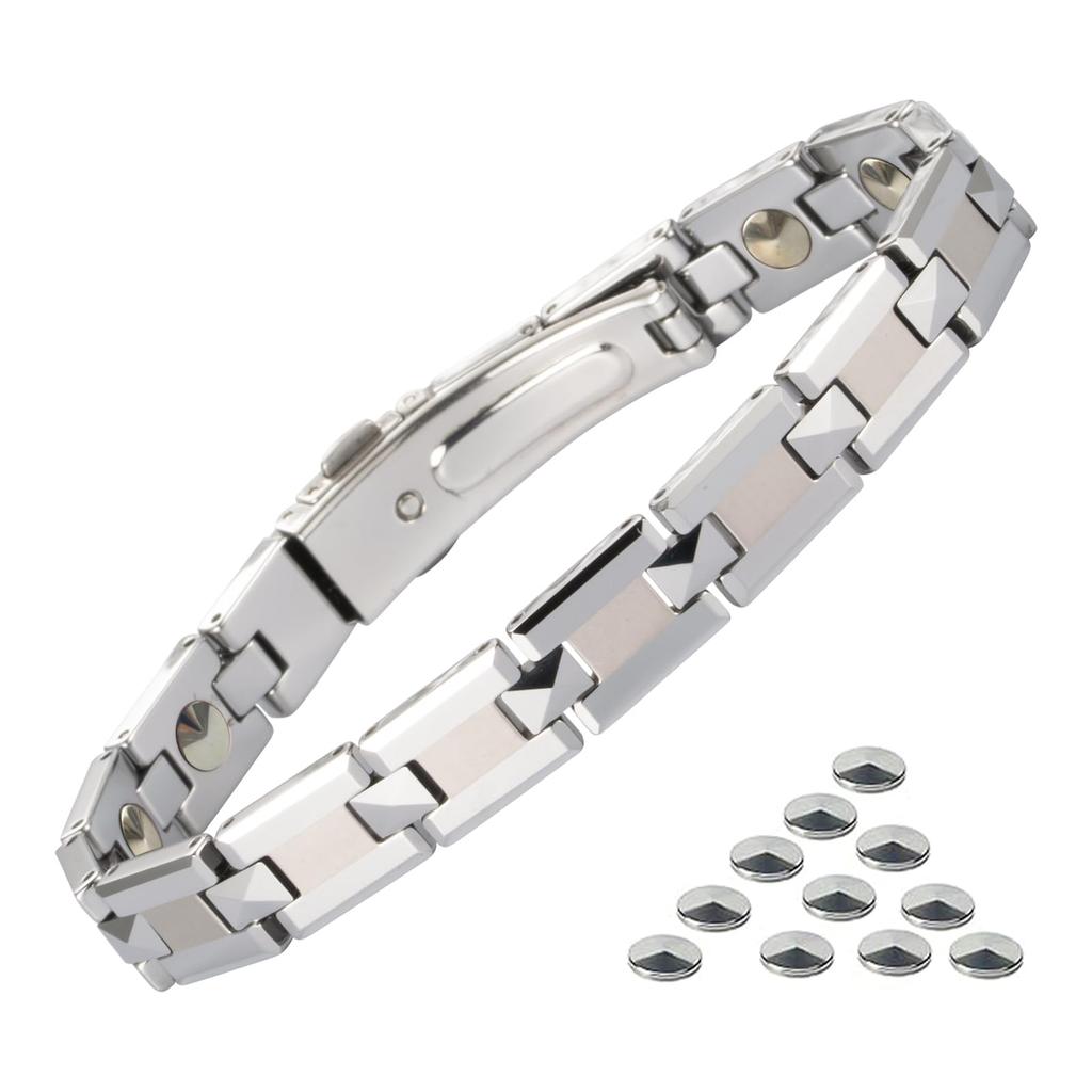 Tungsten Steel Watch Buckle Germanium Bracelet 2 Colors [BEFOSHINN] (Silver)