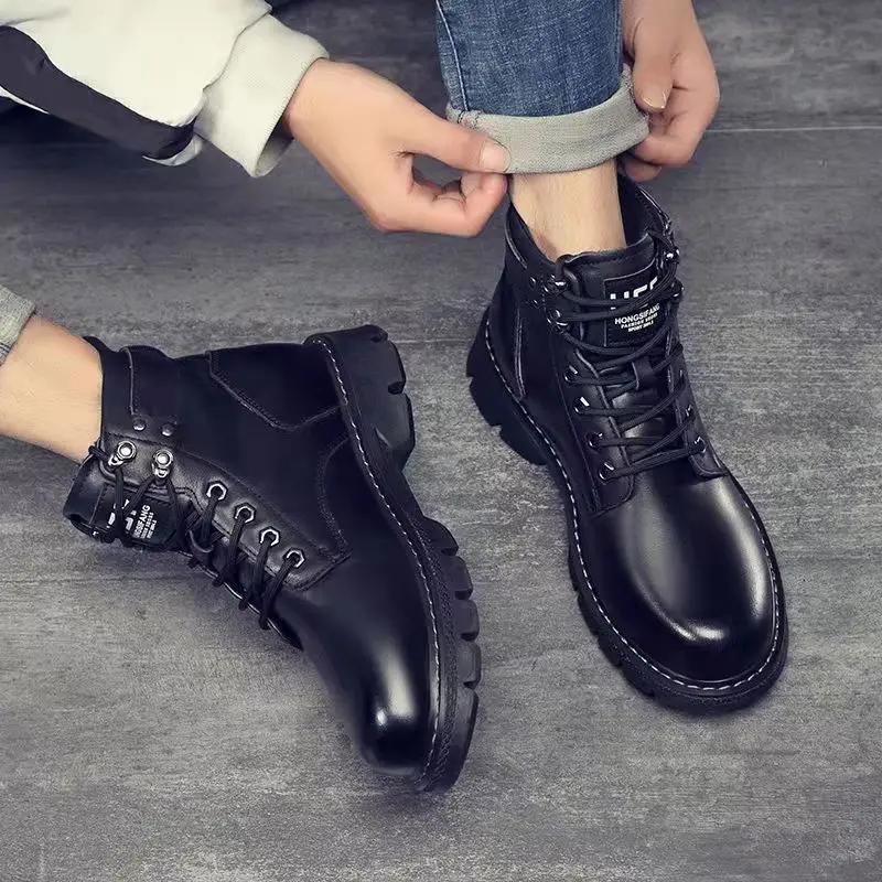 New Motorcycle and Ankle Boots Waterproof Boots Men Leather Shoes Men Casual Boot Bota Masculina Men's High-top Fashion Shoes