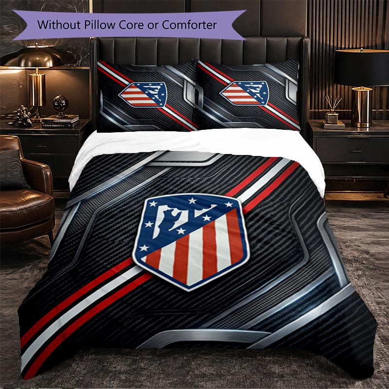 Atletico Madrid Pattern 3 Pieces Bedding Set Soft Microfiber Duvet Cover with Pillow Cases for Bedroom