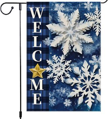 Winter Welcome Garden Ag Double Sided 12x18 Inch Small Burlap Outdoor Decorative Yard Banner with Snowakes and Gold Star GGX