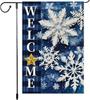 Winter Welcome Garden Ag Double Sided 12x18 Inch Small Burlap Outdoor Decorative Yard Banner with Snowakes and Gold Star GGX