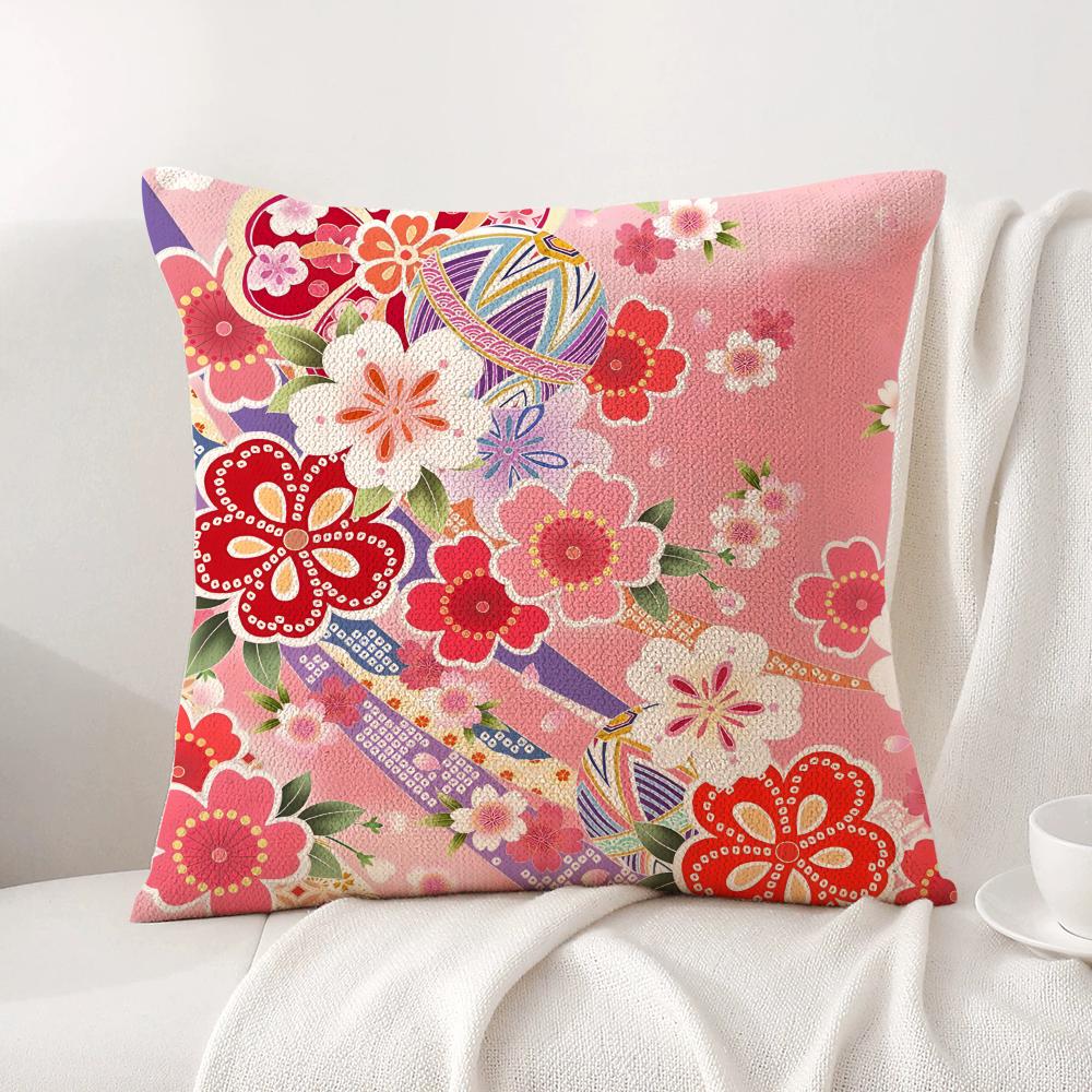 Cherry blossoms Cushion Cover Natural Linen Organic Fabric DoubleSided Printing Sofa Home Decor Gift Pillow Cover