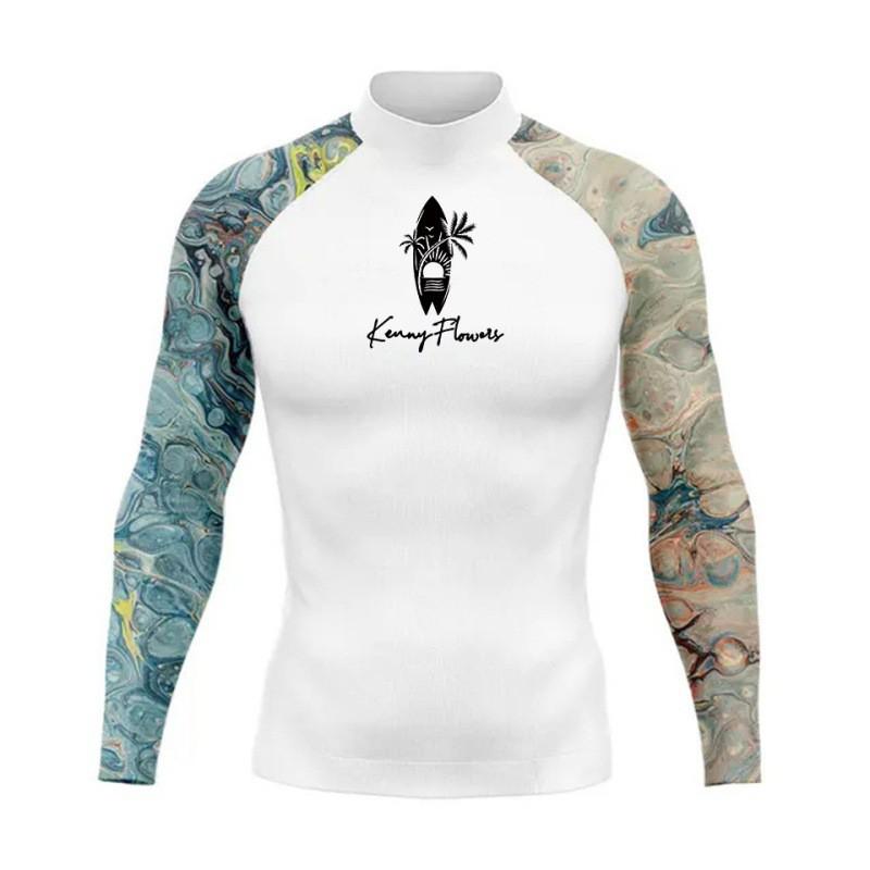 Mens Long Sleeve Rash Guard Quick Dry UPF 50 Surfing Wetsuit Diving Swimming Water Sports