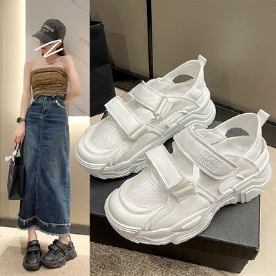 Сандалии для папы, женские летние новые туфли на платформе, увеличивающие рост, повседневные спортивные сандалии с дышащей сеткой на липучке