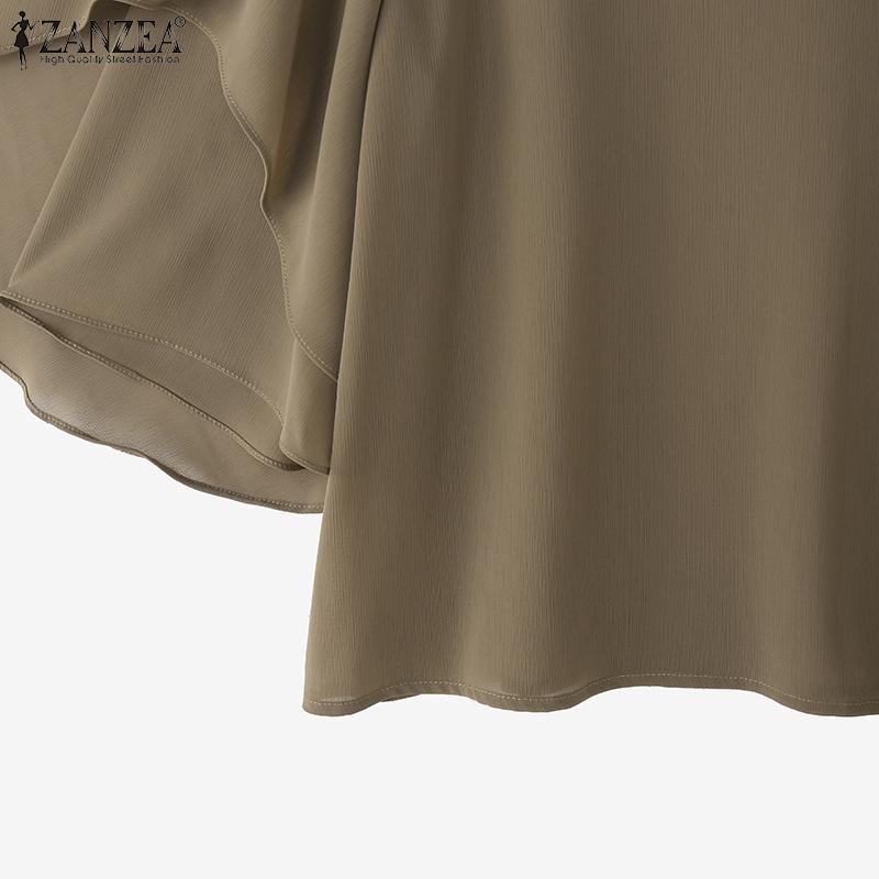 ZANZEA Women Summer Round Neck Casual Short Sleeve Loose Blouse