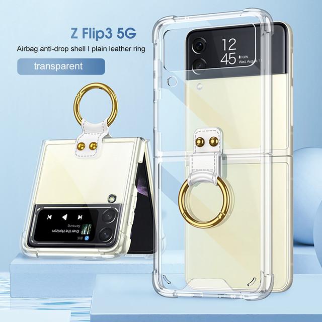 Drop Protection Clear Finger Ring Case For Samsung Galaxy Z Flip 3 5g Flip3 Non -Fingerprint Cover Fundas